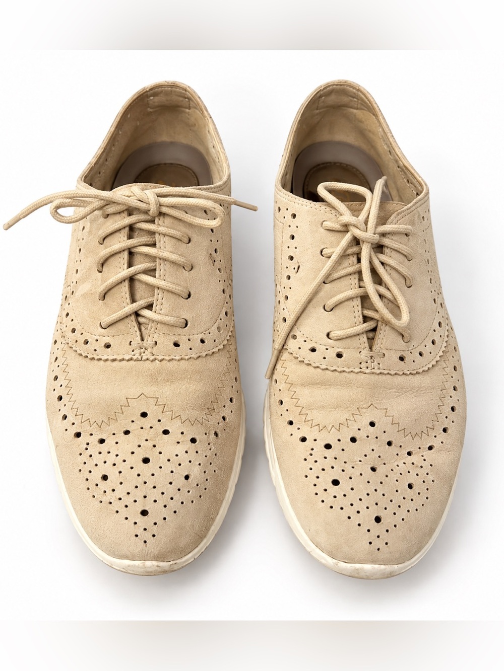 Women's Beige Suede Wingtip Oxford Lace-Up Shoes size 6